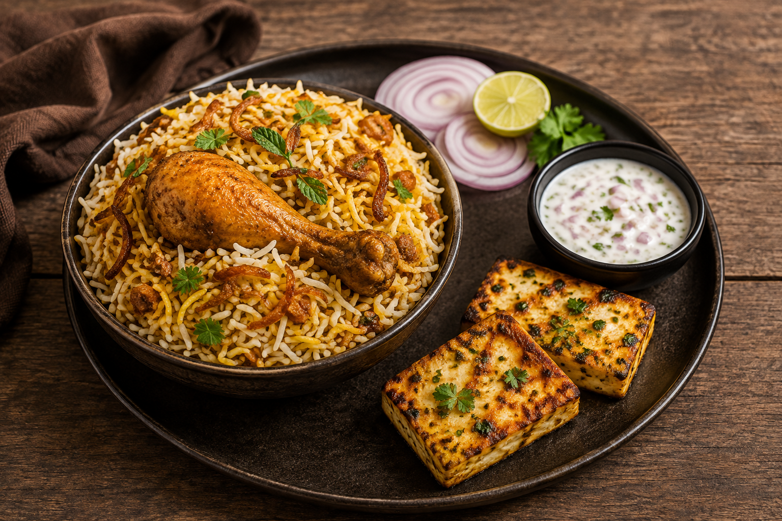 1 Chicken biriyani + 2 pcs Paneer grill
