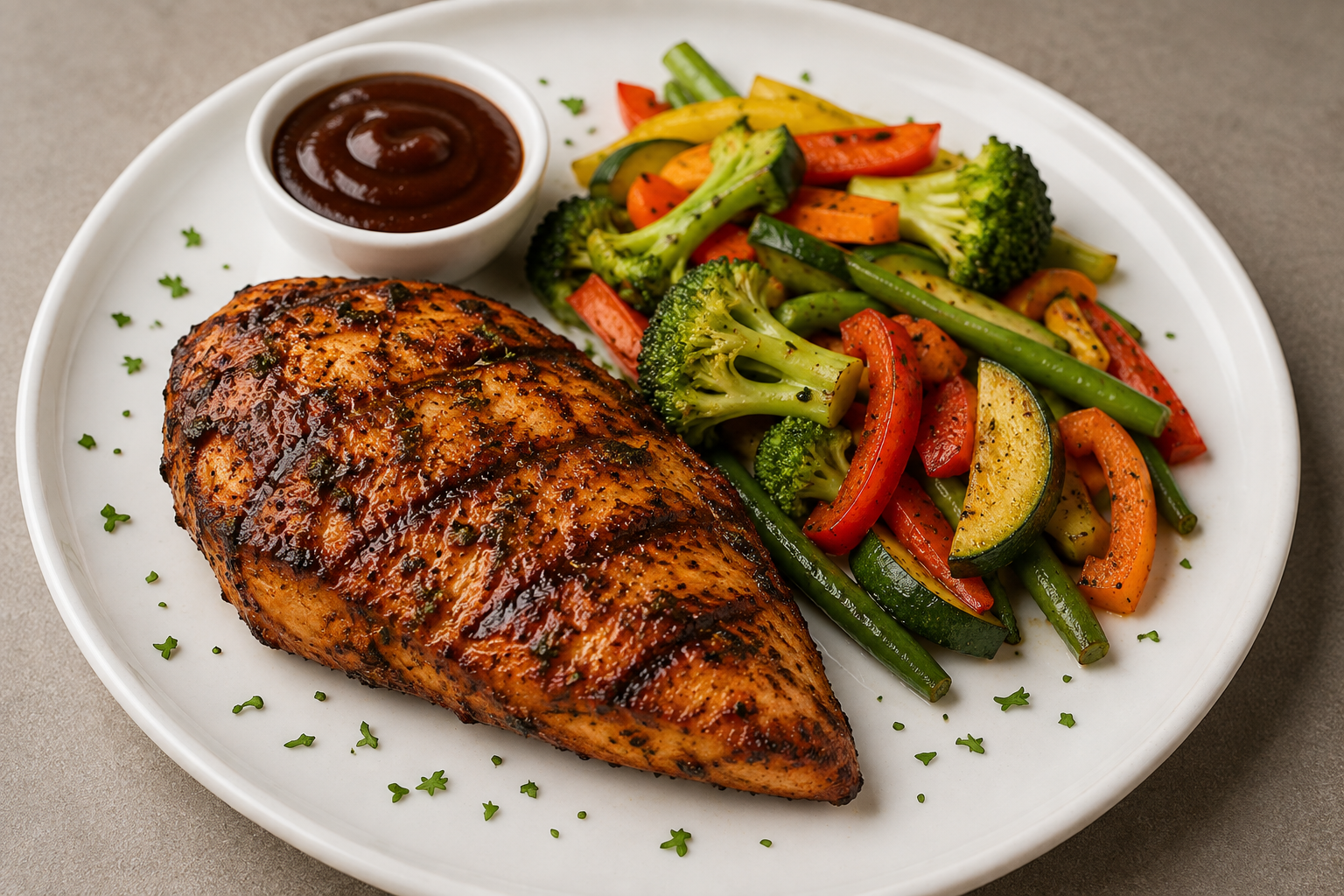 BBQ Herb Grilled Chicken with English Veggies